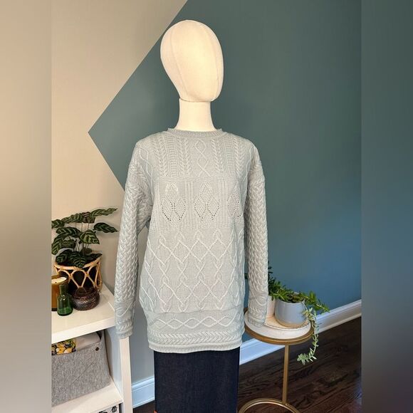Vintage Jessica by Christopher Lai 100% Wool Cable Knit Sweater Blue Hong Kong M - Picture 1 of 10